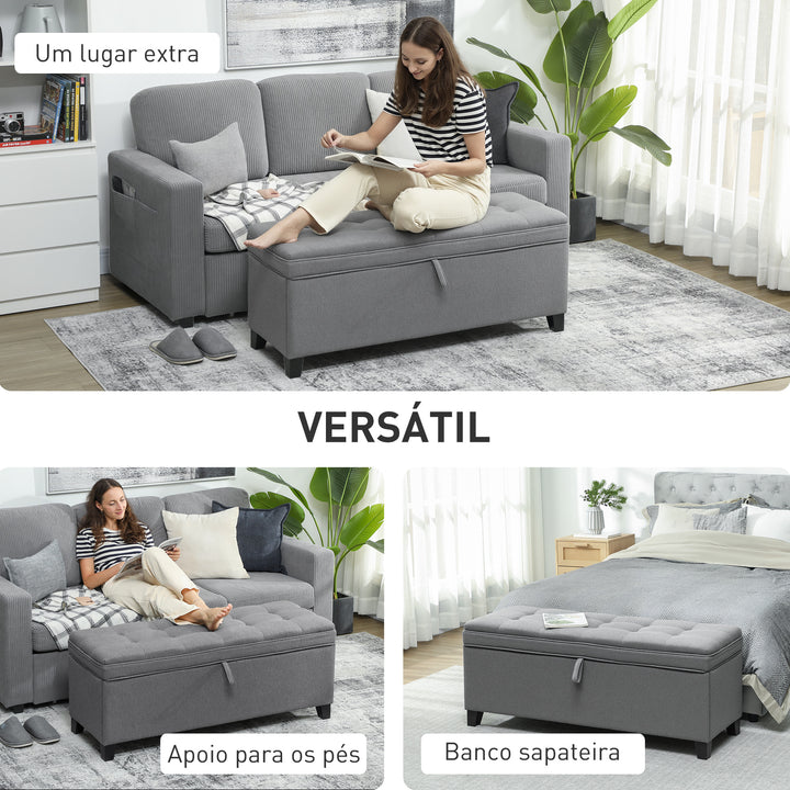 Puff de Armazenamento Banco 112L Estofado em Linho com 2 Dobradiças de Segurança Tampa Rebatível e Assento com Capitonê para Quarto Sala de Estar Entrada Carga 120 kg 120x40x48 cm Cinza Escuro