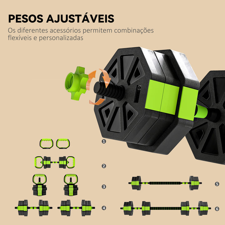 Conjunto de Halteres Ajustáveis 4 em 1 20 kg Conjunto de Pesos Utilizado como Kettlebell Barra Halteres ou Suporte para Flexões Equipamento de Fitness para Homens e Mulheres Ginásio em Casa