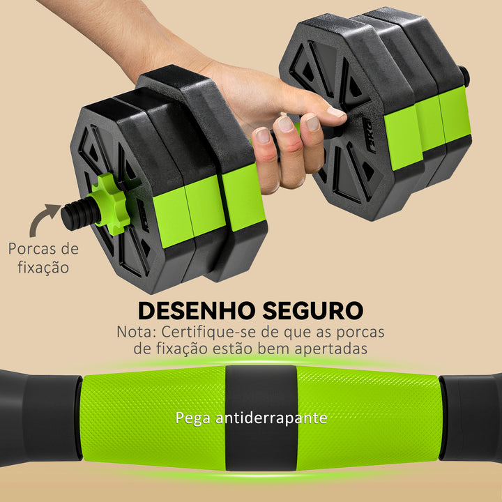 Conjunto de Halteres Ajustáveis 4 em 1 20 kg Conjunto de Pesos Utilizado como Kettlebell Barra Halteres ou Suporte para Flexões Equipamento de Fitness para Homens e Mulheres Ginásio em Casa