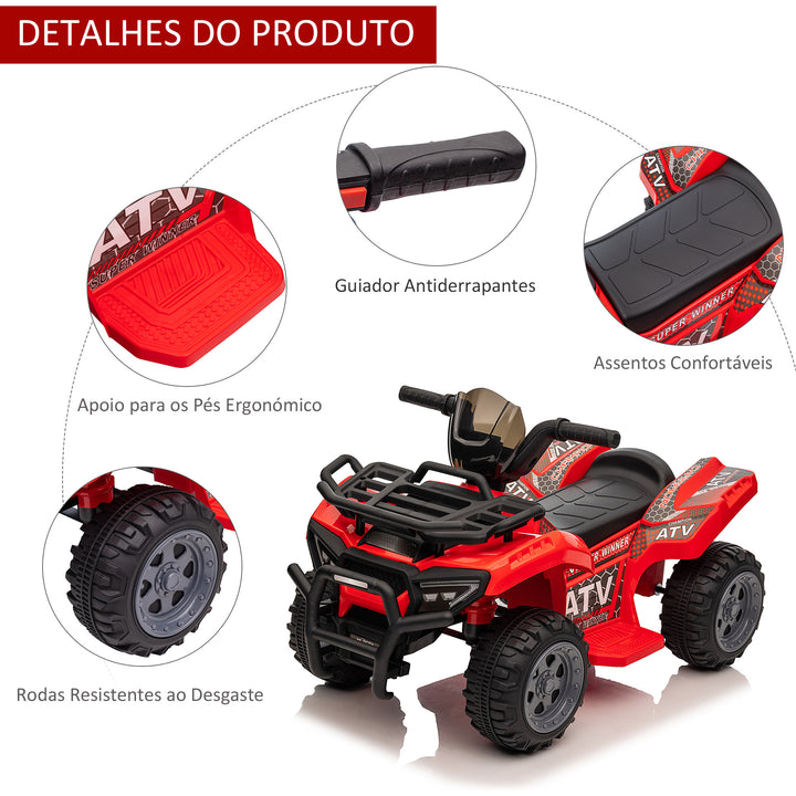 Quadriciclo Elétrico para Crianças de 18-36 Meses Veículo Elétrico a Bateria 6V Infantil com Faróis LED Velocidade 2km/h 66x44x42cm Vermelho