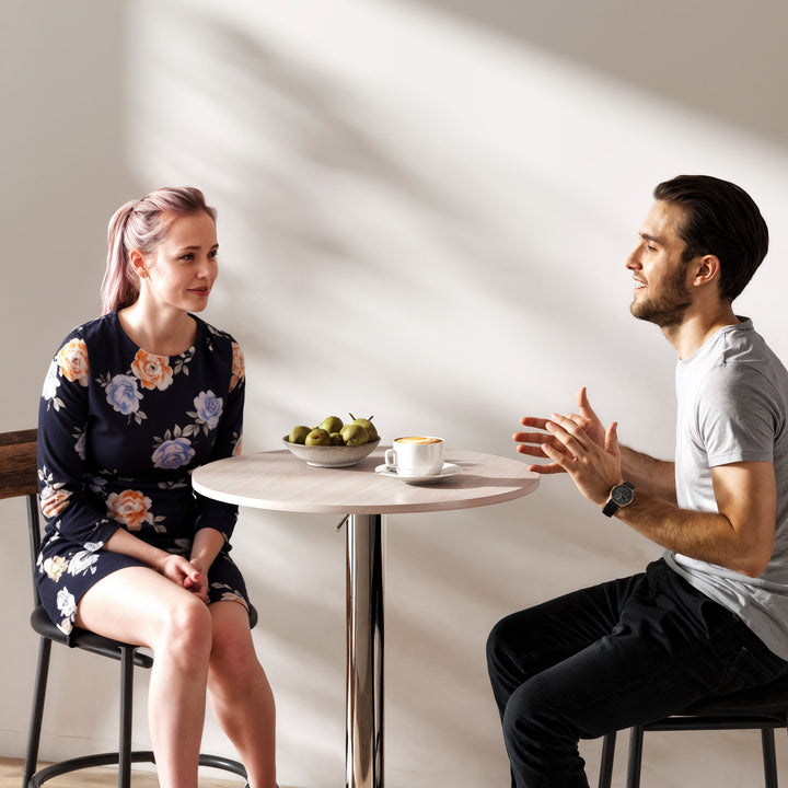 Mesa de Bar com Altura Ajustável Giratória 360° com Base Redonda Mesa Alta Moderna para Cozinha Sala de Jantar Ø60x67-93 cm Madeira