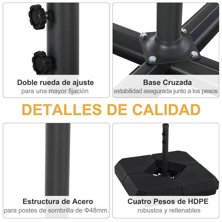 Base para Guarda-sol crucial de 4 pesos recarregável com areia ou água 80x80x50 cm Preto