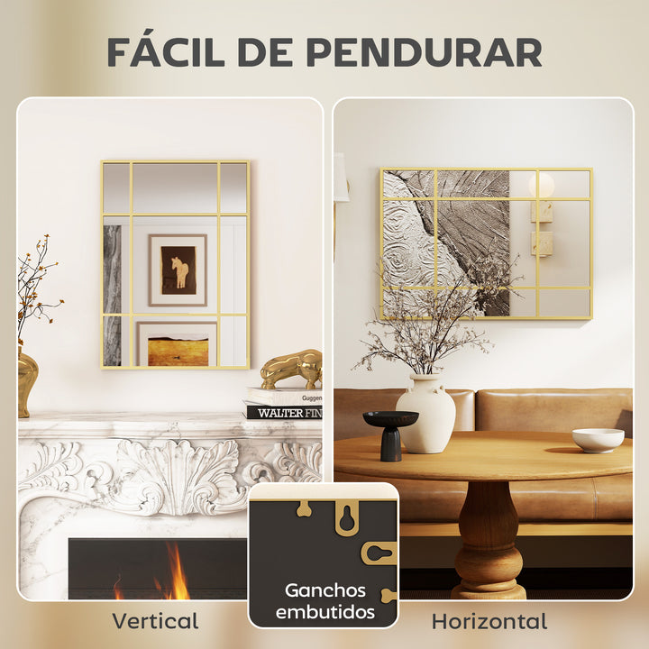 Espelho Retangular de Parede 70x50 cm Espelho com Moldura Metálica Decorativo para Sala Quarto Entrada Dourado