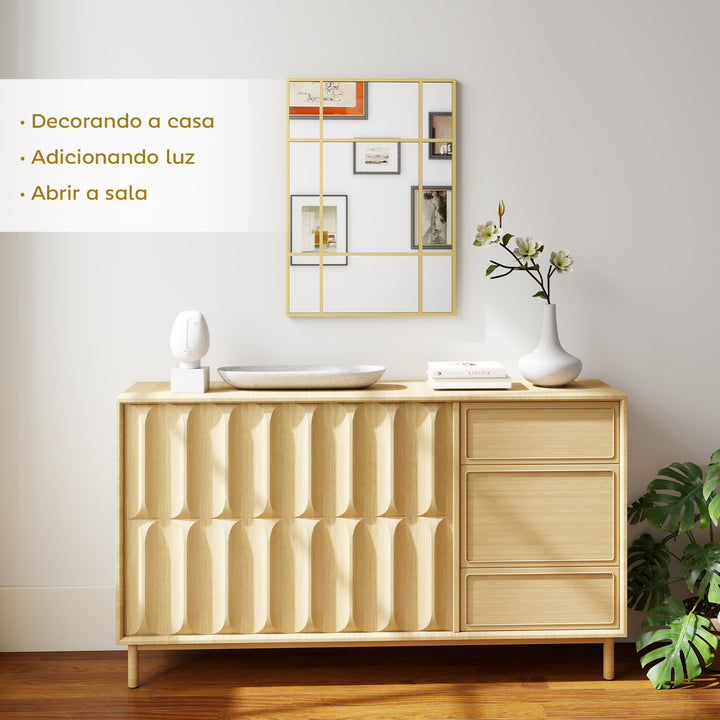 Espelho Retangular de Parede 70x50 cm Espelho com Moldura Metálica Decorativo para Sala Quarto Entrada Dourado