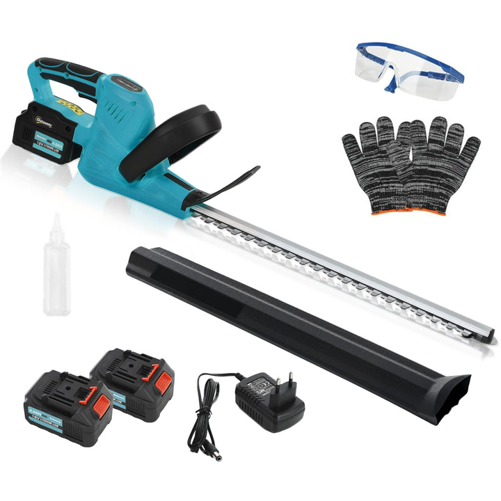 Tesoura Aparadora de Sebes Elétrica Corta Sebes a Bateria 18V com 2 Baterias de 4000mAh Comprimento da Lâmina de 51 cm Motor sem Escovas e Carregador para Sebes e Relva Azul