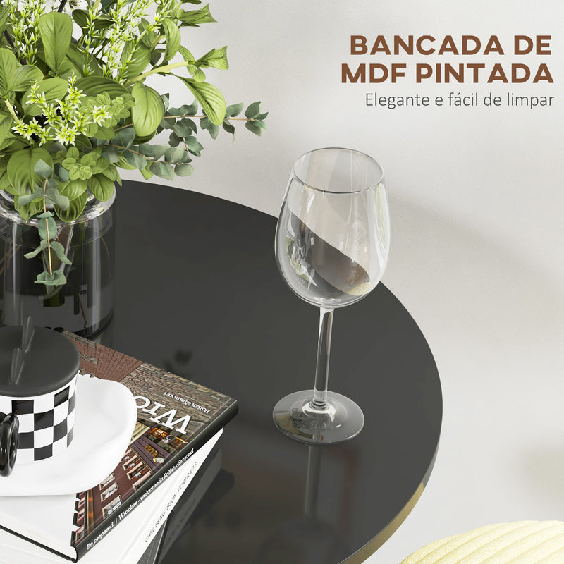 Mesa de Bar Redonda Mesa Alta de Cozinha Moderna com Bancada Pintada e Estrutura de Aço para 2 Pessoas para Casa Sala de Jantar Ø60x102 cm Preto