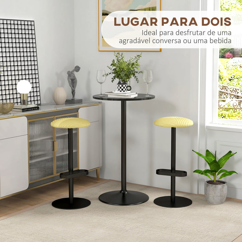 Mesa de Bar Redonda Mesa Alta de Cozinha Moderna com Bancada Pintada e Estrutura de Aço para 2 Pessoas para Casa Sala de Jantar Ø60x102 cm Preto