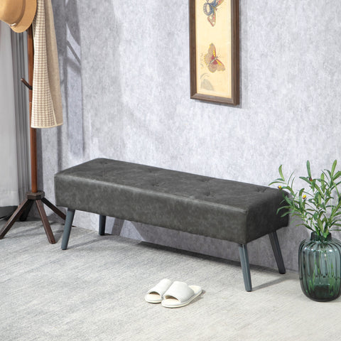 Banco de Pé de Cama Multifuncional Banco Pé de Cama Clássico Banco Dormitório com Pés de Madeira e Assento Acolchoado Carga 120 kg para Entrada Corredor 114x38x42 cm Cinza