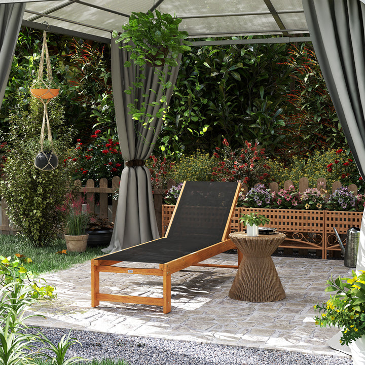 Espreguiçadeira de Madeira de Acácia Espreguiçadeira de Jardim com Rodas Encosto Ajustável em 4 Níveis Carga 160 kg Espreguiçadeira para Pátio Varanda 186x60x33 cm Teca e Preto