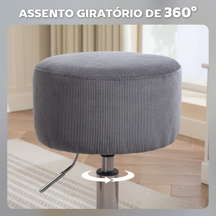 Banco de Bar Giratório Banco Alta de Cozinha Ajustável em Altura 52-66 cm Estofado em Veludo Giratória a 360° para Sala de Jantar Tocador Balcão Cinzento