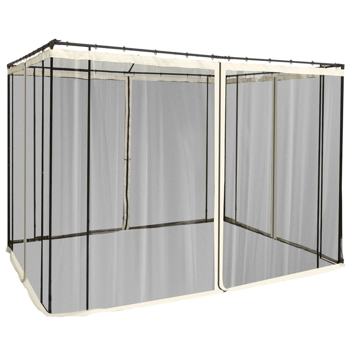 4 Painéis Laterais 302x207 cm para Tenda de Jardim Mosquiteira para Gazebo com Zíperes e Anéis Pretos