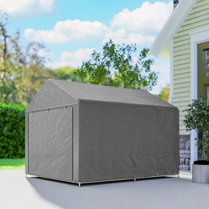 Tenda de Jardim Exterior para Ferramentas e Bicicletas 2,4x2x2 m Abrigo Exterior com Estrutura de Metal Galvanizado Porta Enrolável com Fecho Impermeável UV30+ Garagem Portátil Cinzento