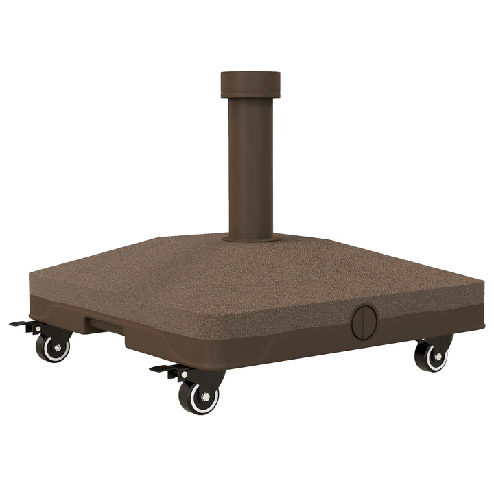 Base para Chapéu de Sol com Rodas Suporte de HDPE Compatível com Mastros Ø22-38 mm Recheável com Areia 18 kg ou Água 16 kg para Jardim Pátio ou Terraço Castanho