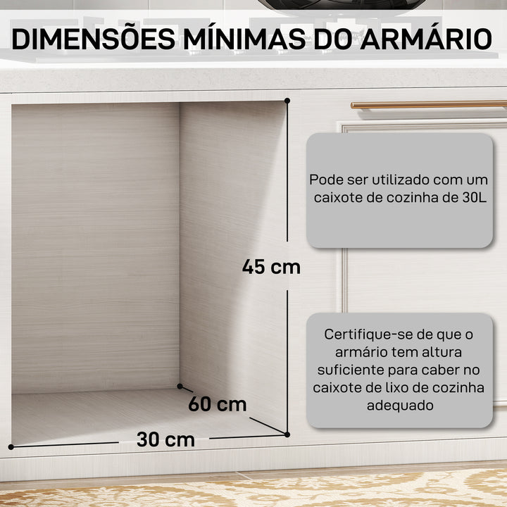 Balde do Lixo Sob Lavatório Balde do Lixo de Cozinha com 2 Contentores de Reciclagem Extraíveis 20L+10L Deslizamento Suave Asa Tampa com Padrão de Diamante Cinzento