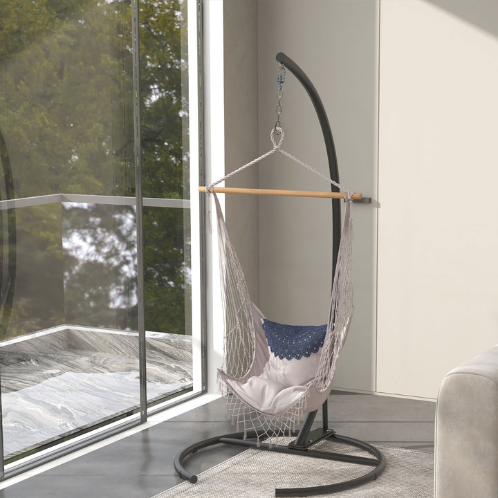 Suporte para Cadeira Suspensa com Base Redonda Estrutura Metálica Suporte para Cadeira Suspensa para Interior e Exterior Capacidade 150 kg Ø102x195 cm Preto