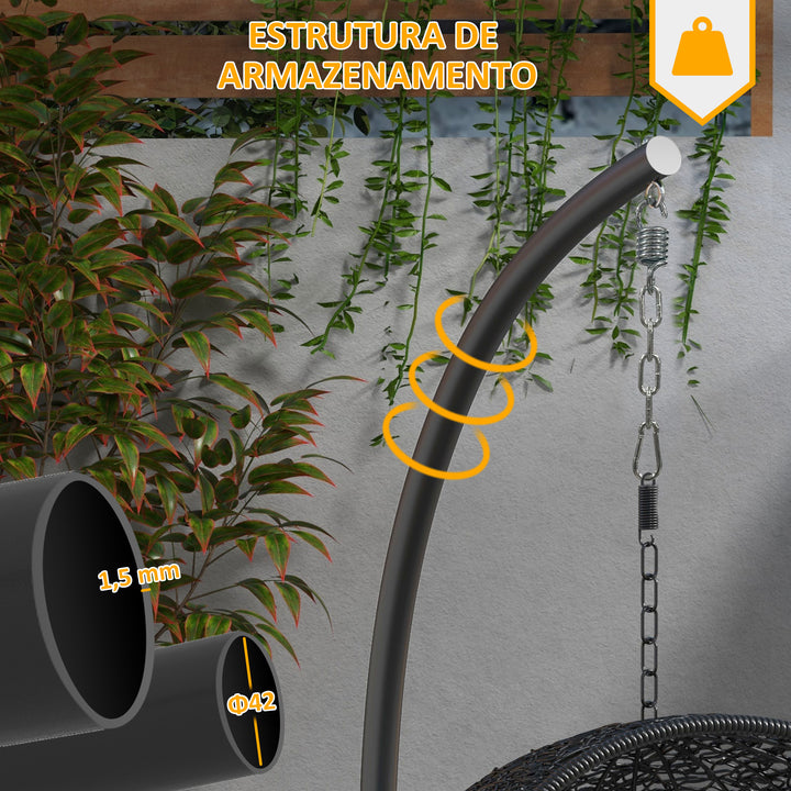 Suporte para Cadeira Suspensa com Base Redonda Estrutura Metálica Suporte para Cadeira Suspensa para Interior e Exterior Capacidade 150 kg Ø102x195 cm Preto
