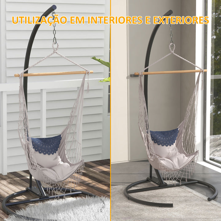 Suporte para Cadeira Suspensa com Base Redonda Estrutura Metálica Suporte para Cadeira Suspensa para Interior e Exterior Capacidade 150 kg Ø102x195 cm Preto