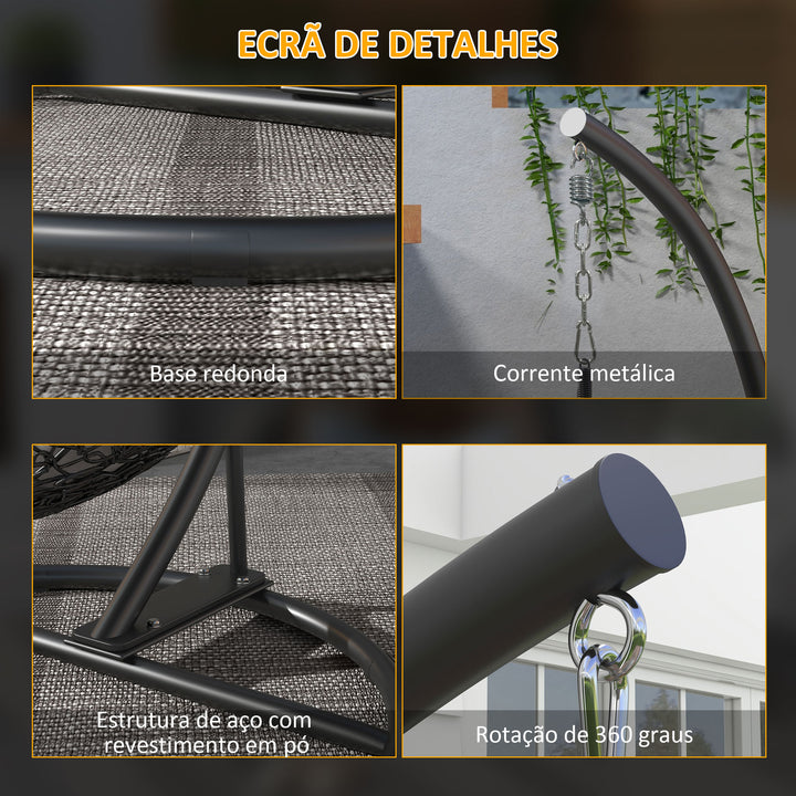 Suporte para Cadeira Suspensa com Base Redonda Estrutura Metálica Suporte para Cadeira Suspensa para Interior e Exterior Capacidade 150 kg Ø102x195 cm Preto