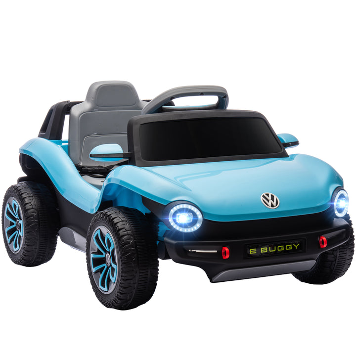Carro Elétrico para Crianças acima de 3 Anos Volkswagen E-Buggy Bateria 12V com Controlo Remoto 2,4 G Rodas com Suspensão Faróis LED Música USB e Motor Duplo 98x56,5x47 cm Azul