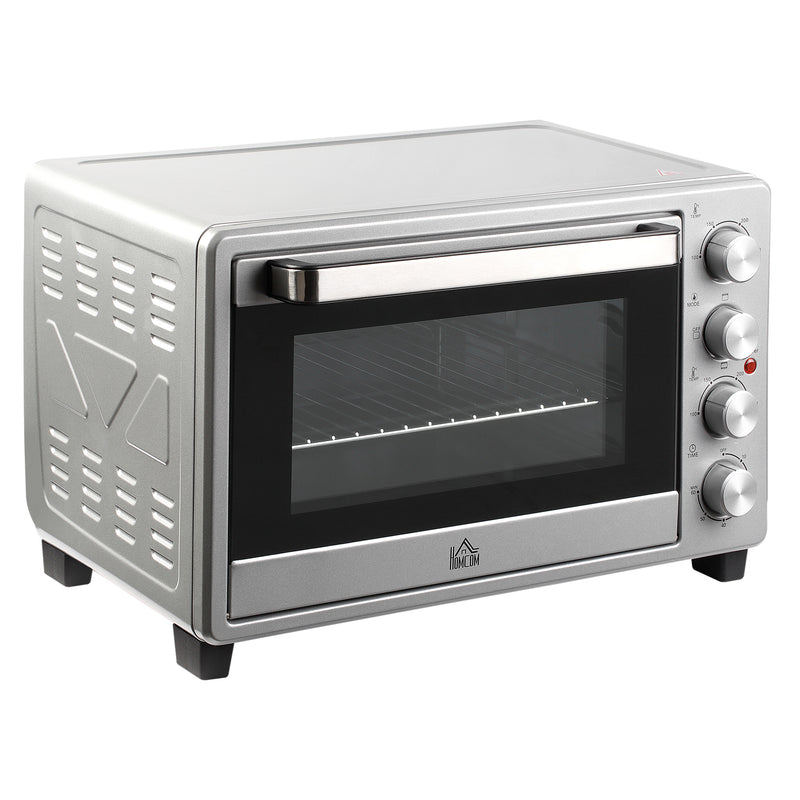 Mini Forno de Convecção 32L 16000 com 3 Modos de Aquecimento Temperatura até 230 °C Temporizador Bandeja de Assar Ajustável em 3 Níveis 52,2x38,1x33,5cm Prata