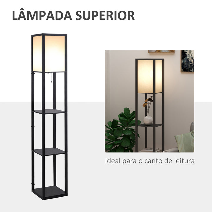 Prateleira alta de 3 níveis com lâmpada para sala de estar quarto Prateleiras modernas para prateleira de exposição em preto e branco da sala de estar 26x26x160cm