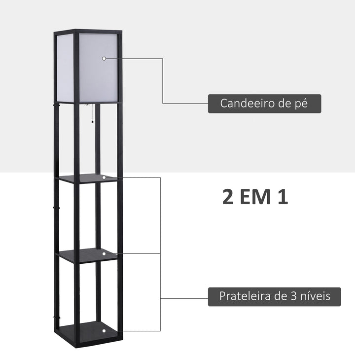 Prateleira alta de 3 níveis com lâmpada para sala de estar quarto Prateleiras modernas para prateleira de exposição em preto e branco da sala de estar 26x26x160cm