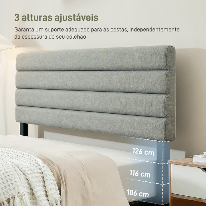 Cabeceira de Cama 140 cm Altura Ajustável em 3 Níveis 106/116/126 cm Cabeceira Estofada em Linho Acolchoamento Linear com Pernas de Aço Montada na Parede para Quarto Cinza