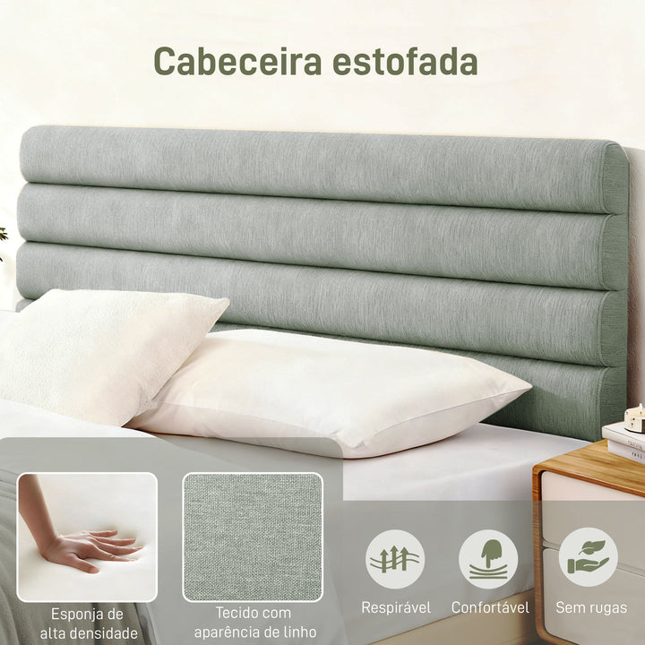 Cabeceira de Cama 140 cm Altura Ajustável em 3 Níveis 106/116/126 cm Cabeceira Estofada em Linho Acolchoamento Linear com Pernas de Aço Montada na Parede para Quarto Cinza