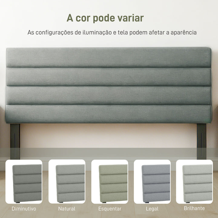 Cabeceira de Cama 140 cm Altura Ajustável em 3 Níveis 106/116/126 cm Cabeceira Estofada em Linho Acolchoamento Linear com Pernas de Aço Montada na Parede para Quarto Cinza