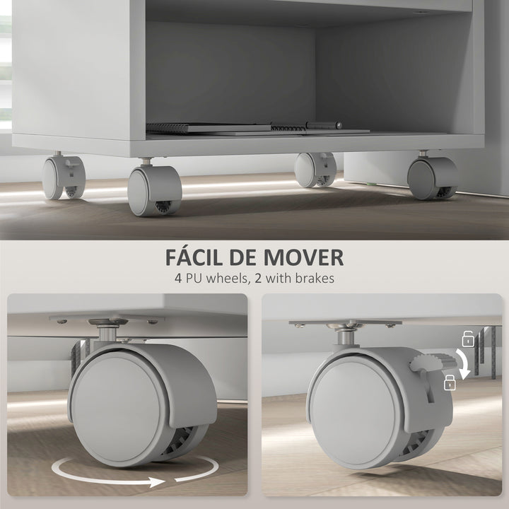 Móvel para Impressora com Rodas Suporte para Impressora com Compartimentos Abertos para Escritório Estúdio 40x30x36 cm Branco