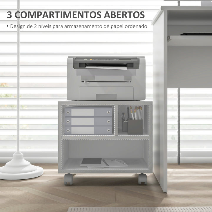Móvel para Impressora com Rodas Suporte para Impressora com Compartimentos Abertos para Escritório Estúdio 40x30x36 cm Branco