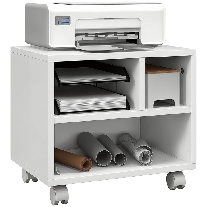 Móvel para Impressora com Rodas Suporte para Impressora com Compartimentos Abertos para Escritório Estúdio 40x30x36 cm Branco