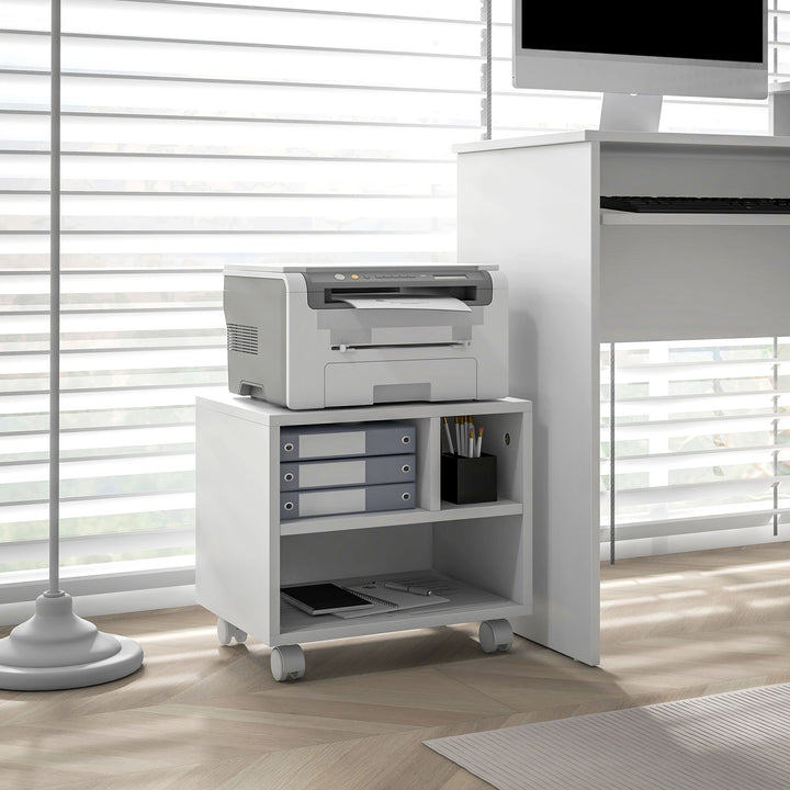 Móvel para Impressora com Rodas Suporte para Impressora com Compartimentos Abertos para Escritório Estúdio 40x30x36 cm Branco