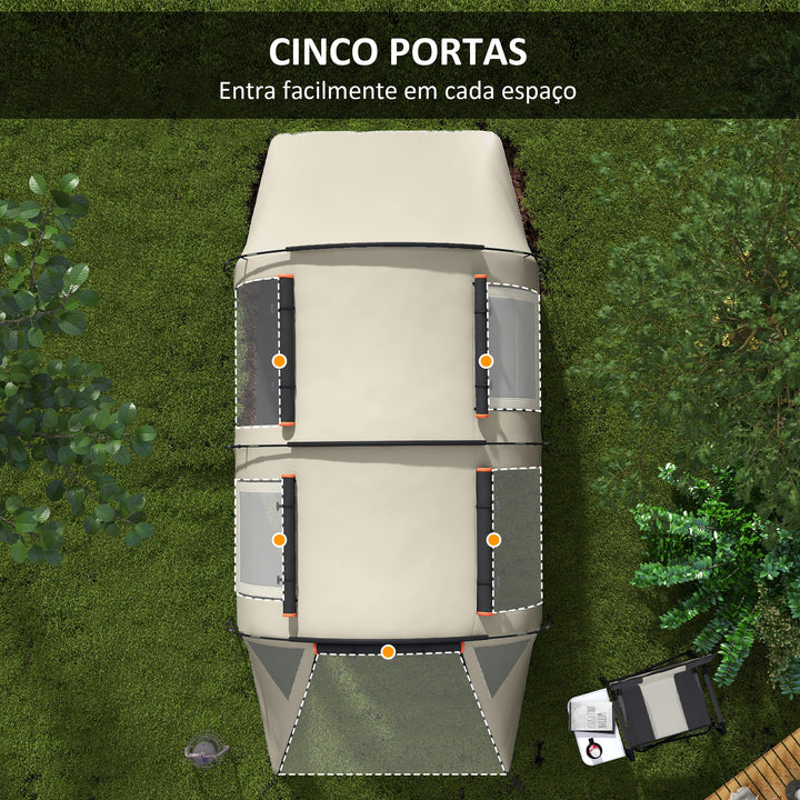 Tenda de Campismo Familiar para 4-5 Pessoas Tenda de Campismo Dobrável com 2 Quartos 5 Portas e Bolsa de Transporte Impermeável para Trekking 460x230x180 cm Caqui