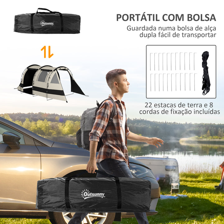 Tenda de Campismo Familiar para 4-5 Pessoas Tenda de Campismo Dobrável com 2 Quartos 5 Portas e Bolsa de Transporte Impermeável para Trekking 460x230x180 cm Caqui