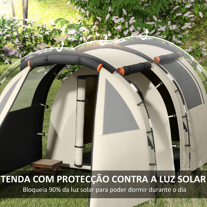 Tenda de Campismo Familiar para 4-5 Pessoas Tenda de Campismo Dobrável com 2 Quartos 5 Portas e Bolsa de Transporte Impermeável para Trekking 460x230x180 cm Caqui