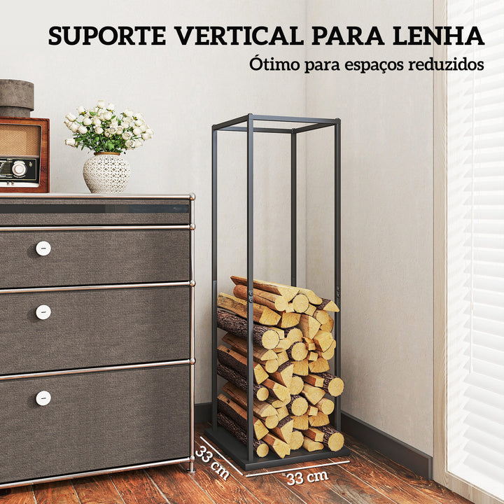 Suporte para Lenha Metálico para Interior e Exterior com Base Elevada Capacidade de 100 kg 33x33x110 cm Preto