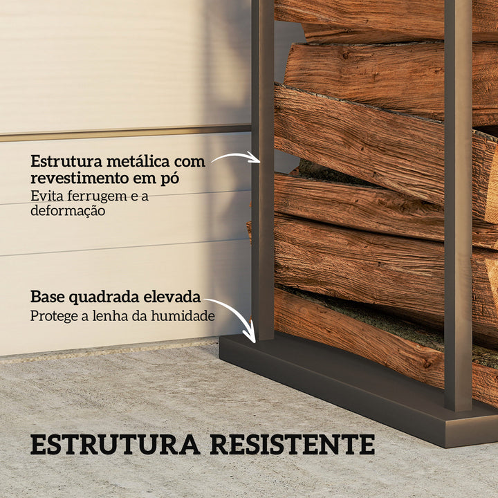 Suporte para Lenha Metálico para Interior e Exterior com Base Elevada Capacidade de 100 kg 33x33x110 cm Preto