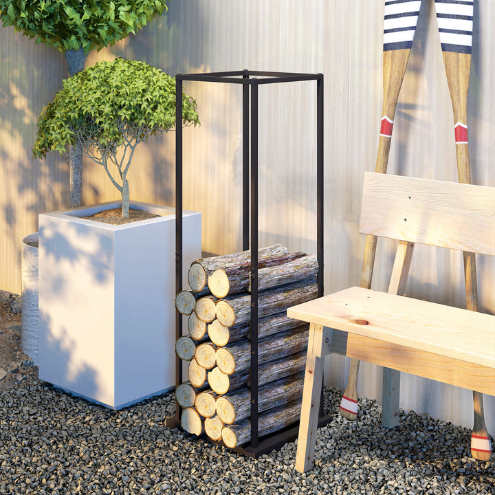 Suporte para Lenha Metálico para Interior e Exterior com Base Elevada Capacidade de 100 kg 33x33x110 cm Preto