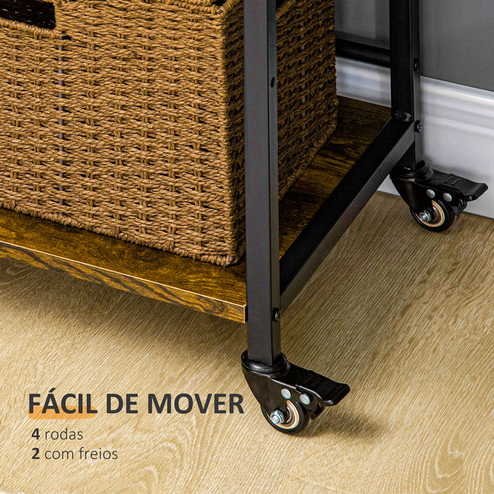 Estante Multifuncional com Rodas Estante de Armazenamento de 3 Níveis com Prateleiras Ajustáveis para Escritório Estúdio Dormitório 50x35x100,5cm Marrom Rústico