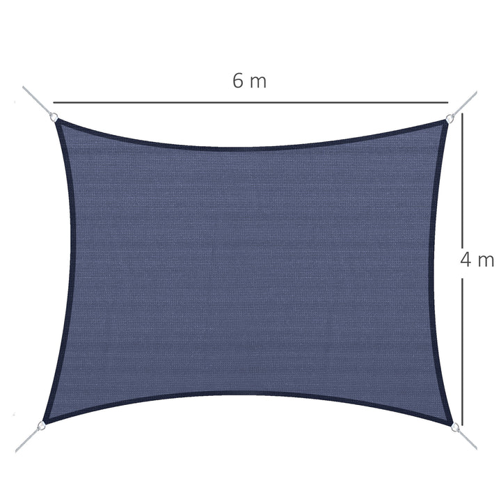 Vela de Sombra Retangular 4x6 m Toldo Vela de HDPE com Proteção UV Aneis em Forma de D e Cordas para Jardim Pátio Piscina Azul