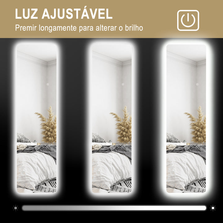 Espelho de Pé com Luz LED 40x150 cm Espelho de Corpo Inteiro sem Estrutura com Iluminação de 3 Cores Função de Memória e Tátil para Sala de Estar Dormitório Transparente
