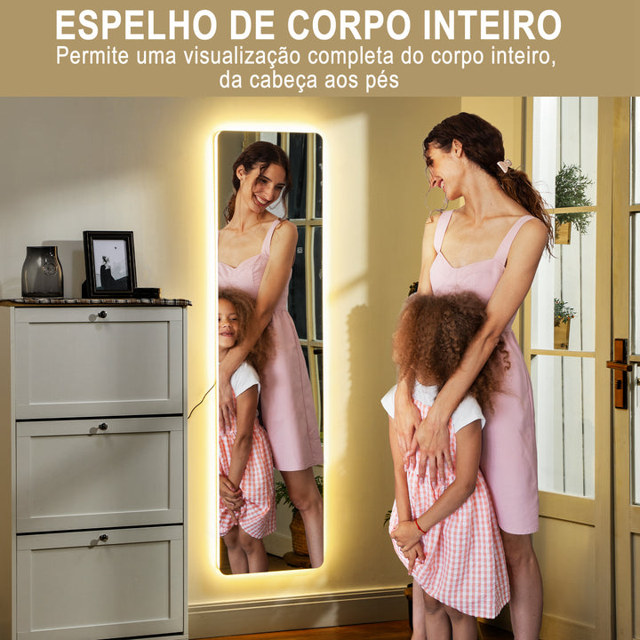 Espelho de Pé com Luz LED 40x150 cm Espelho de Corpo Inteiro sem Estrutura com Iluminação de 3 Cores Função de Memória e Tátil para Sala de Estar Dormitório Transparente