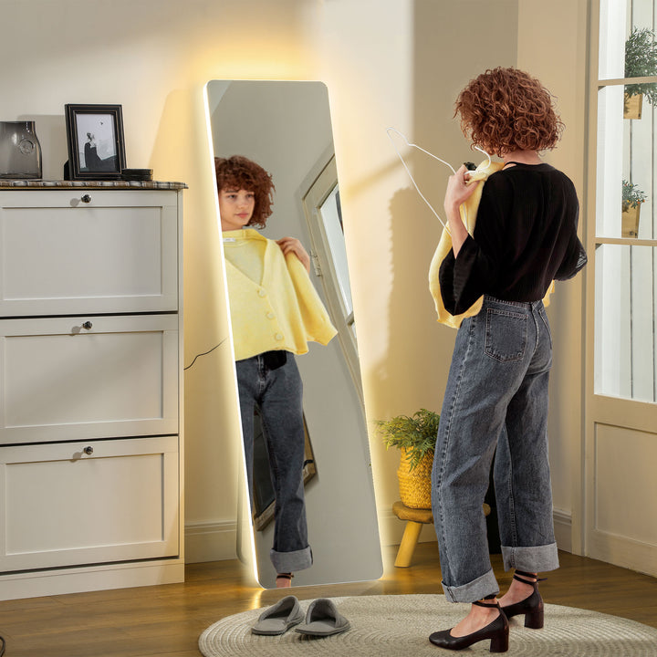 Espelho de Pé com Luz LED 40x150 cm Espelho de Corpo Inteiro sem Estrutura com Iluminação de 3 Cores Função de Memória e Tátil para Sala de Estar Dormitório Transparente