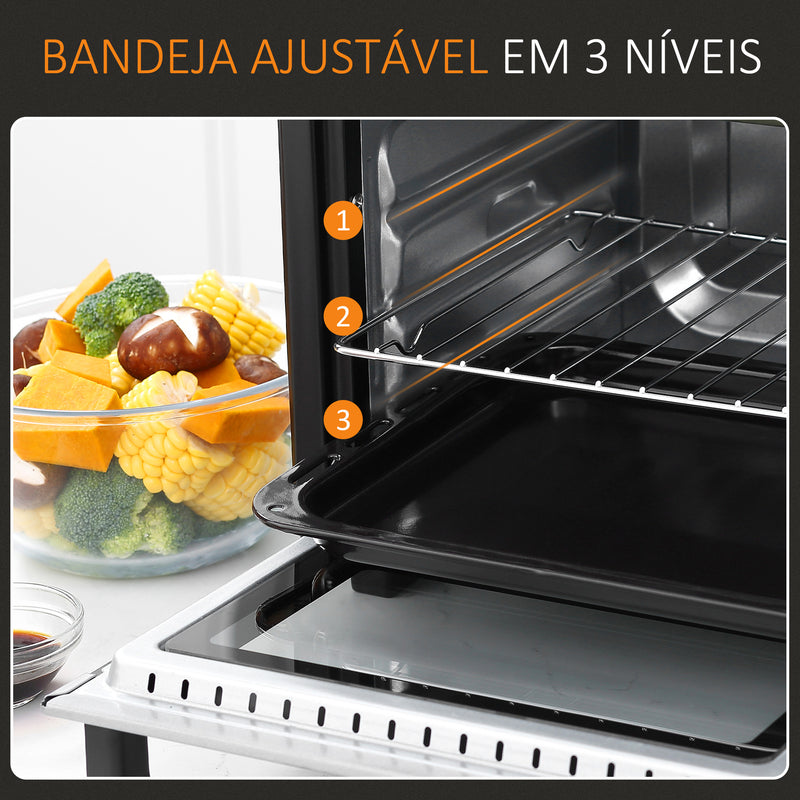 Mini Forno 16L 1400W com 3 Modos de Aquecimento Temperatura até 230°C Temporizador 60 Minutos Bandeja para Assar e Grade 44x32x28,1cm Prata