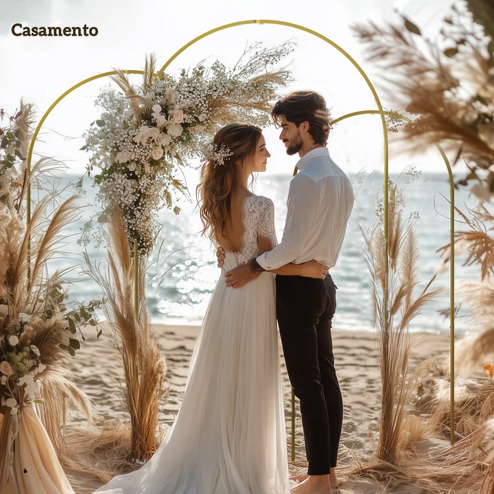 Conjunto de 3 Arcos de Jardim para Rosas em Metal Arcos de Casamento de 220/200/180 cm com Revestimento em Pó Resistente às Intempéries para Plantas Trepadeiras Decoração de Pátio e Terraço Dourado