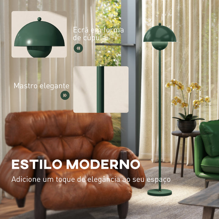 Candeeiro de Pé Moderno 155 cm Candeeiro de Pé para Sala com Ecrã em Forma de Taça Refletora de Luz Interruptor de Pé Suporte E27 sem Lâmpada para Quarto Escritório Sala de Estar Ø35x155 cm Verde