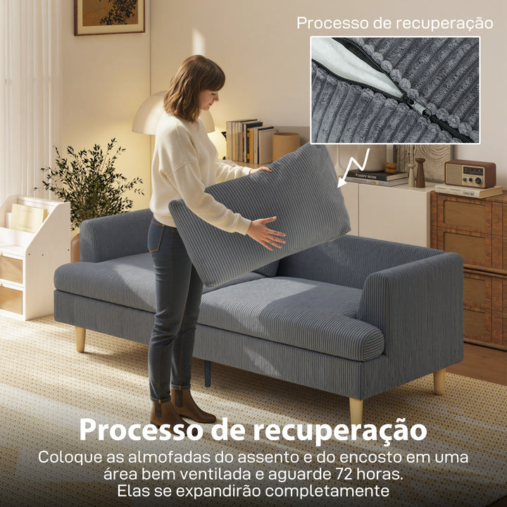 Sofá de 3 Lugares Sofá Moderno para Sala 188x80x86 cm Revestimento em Veludo Almofadas Espessas com Molas Assento Largo Apoios de Braço Fácil Montagem 2 Almofadas Cinzento Escuro