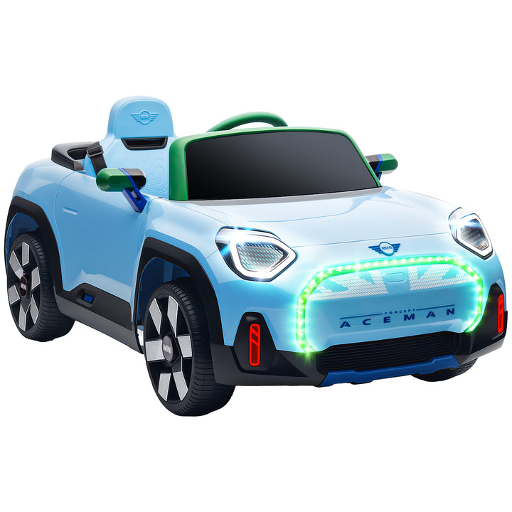 Carro Elétrico para Crianças acima de 3 Anos MINI Concept Aceman Carro a Bateria 12V com Bluetooth Controlo Remoto 2,4G Motor Duplo Suspensão Traseira Faróis Música USB 109x63x46 cm Azul