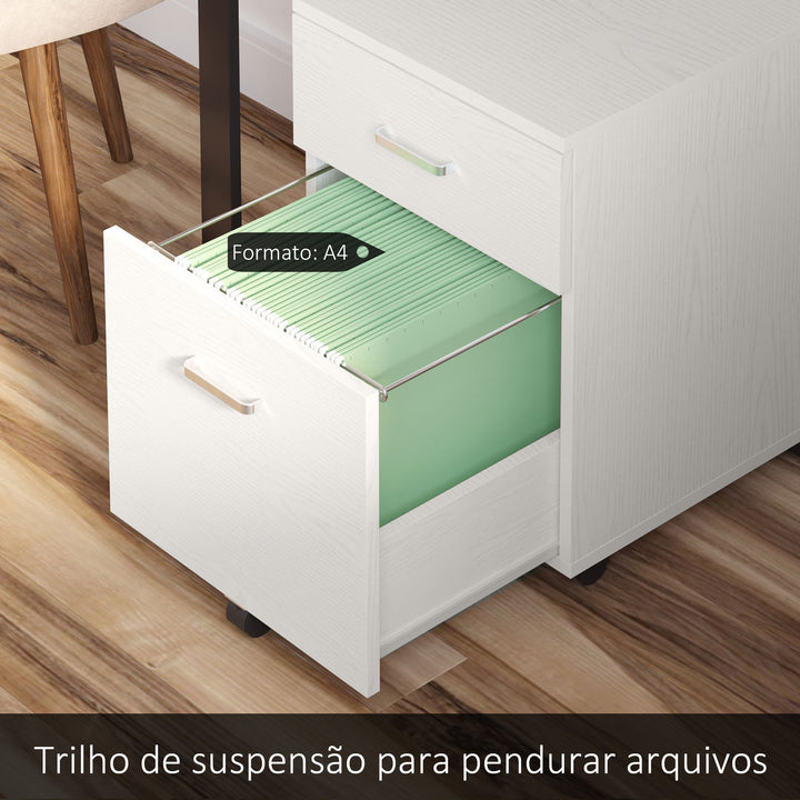 Armário móvel para arquivos A4 com rodas 2 gavetas e fechadura 40x44x54,6 cm Branco